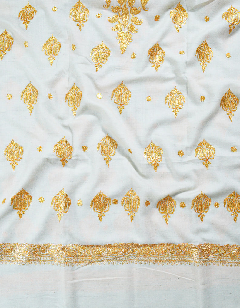 white tilla Embroidery Pashmina Shawl 8108