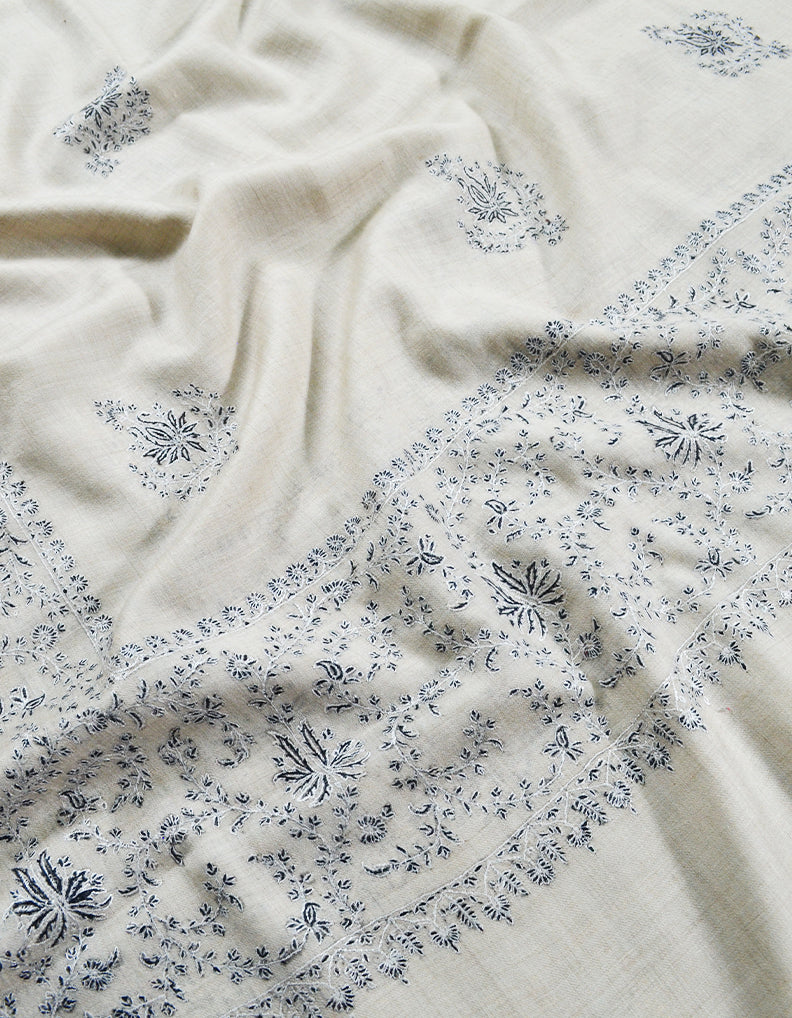 white Embroidery Pashmina Shawl 8112