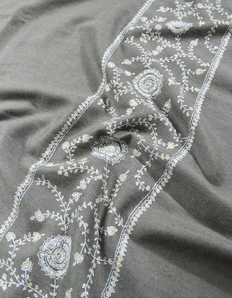 greyish natural Embroidery Pashmina Shawl 8116