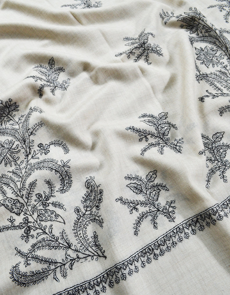 white Embroidery Pashmina Shawl 8118
