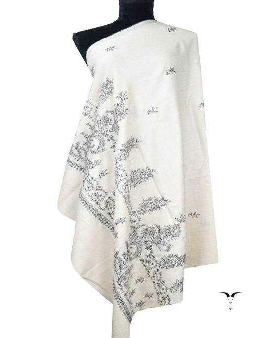white embroidery pashmina shawl 8129
