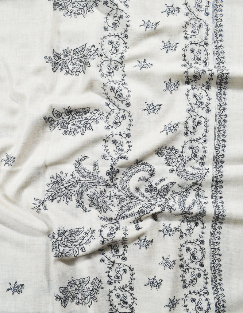 white embroidery pashmina shawl 8129