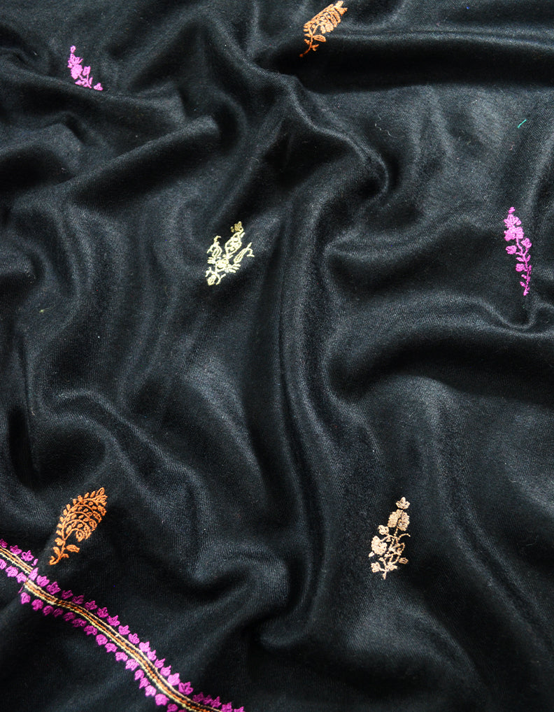 black booti embroidery pashmina stole 8133