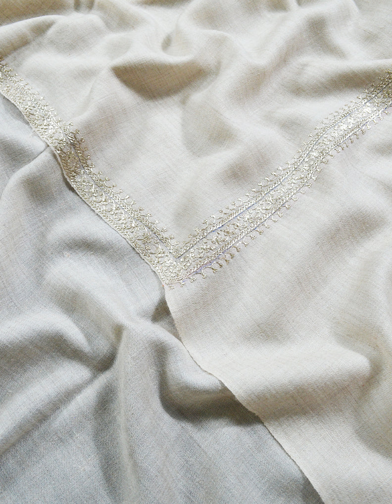 white tilla embroidery pashmina shawl 8153