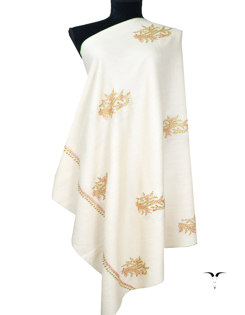 white booti embroidery pashmina shawl 8156