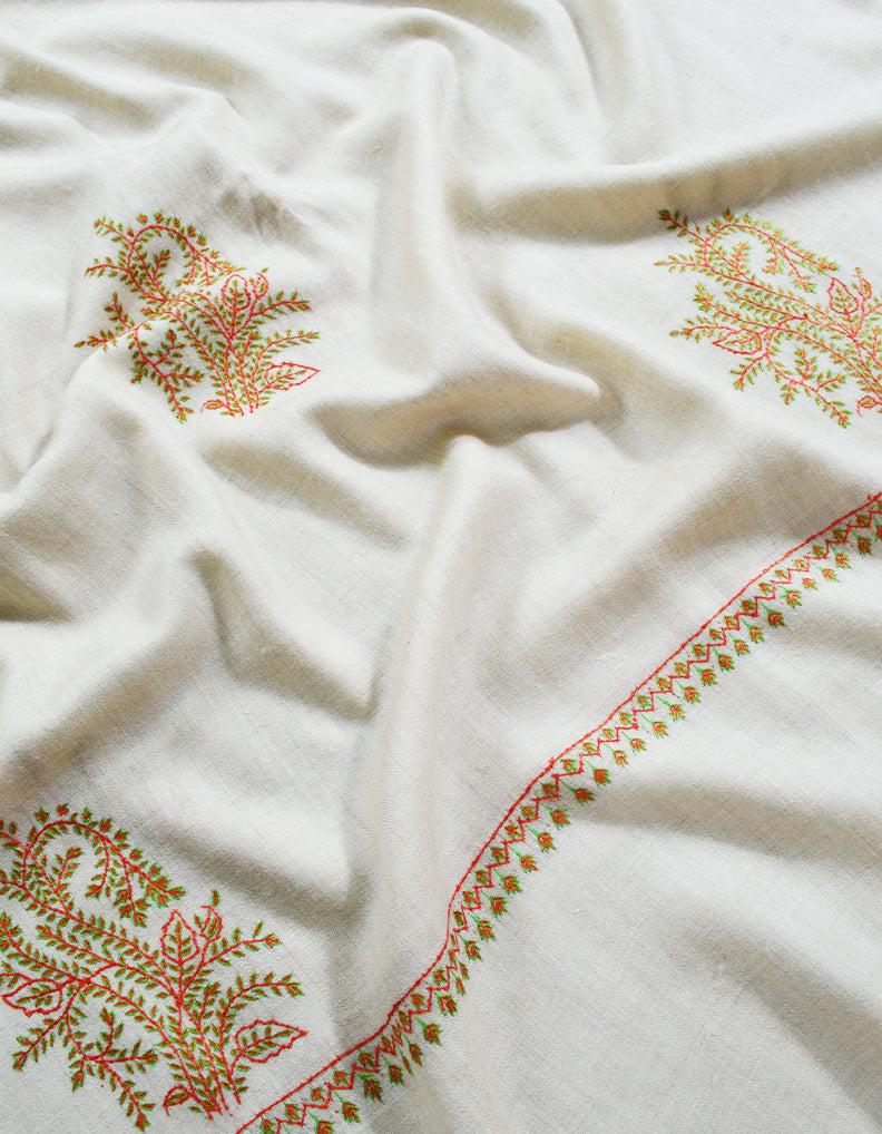 white booti embroidery pashmina shawl 8156
