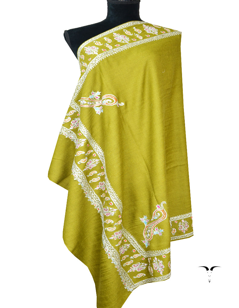 green tilla embroidery pashmina shawl 8159