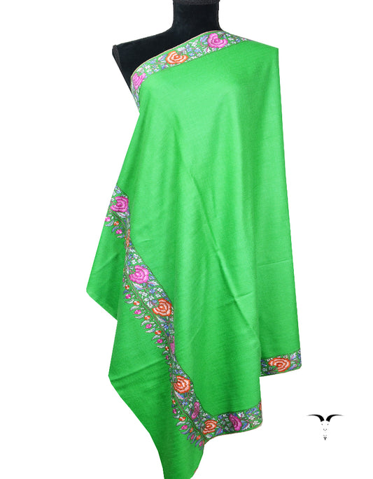 green embroidery pashmina shawl 8177