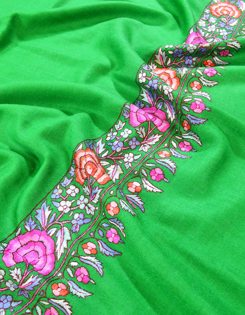 green embroidery pashmina shawl 8177