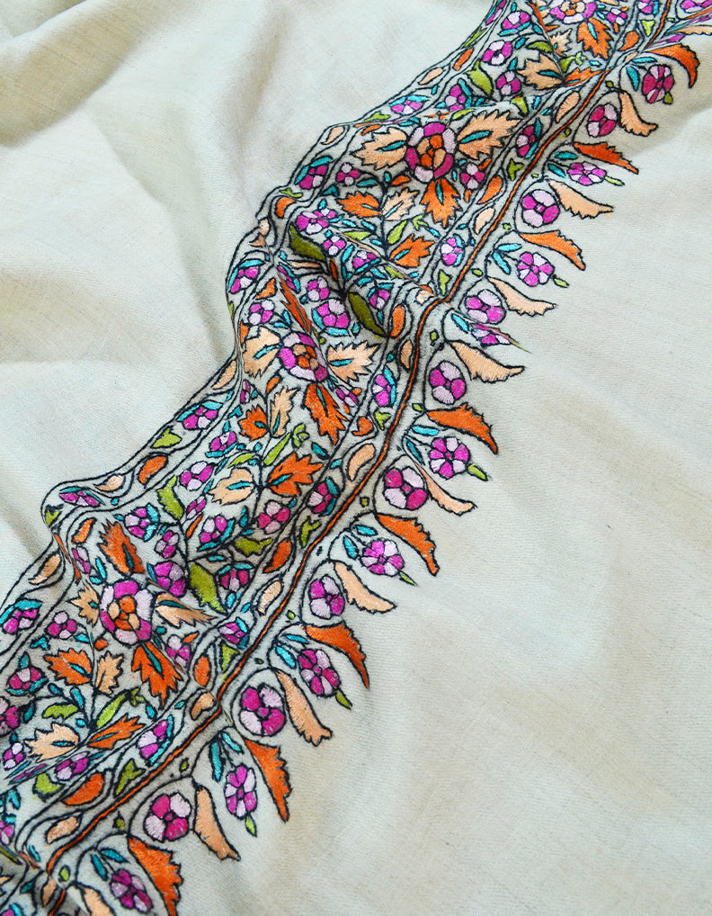 white embroidery pashmina shawl 8179