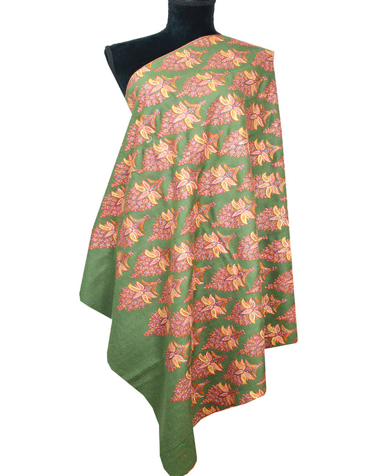 green booti jamma embroidery pashmina shawl 8183