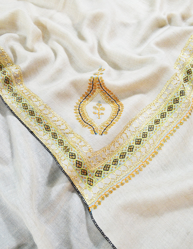 white tilla embroidery pashmina shawl 8185