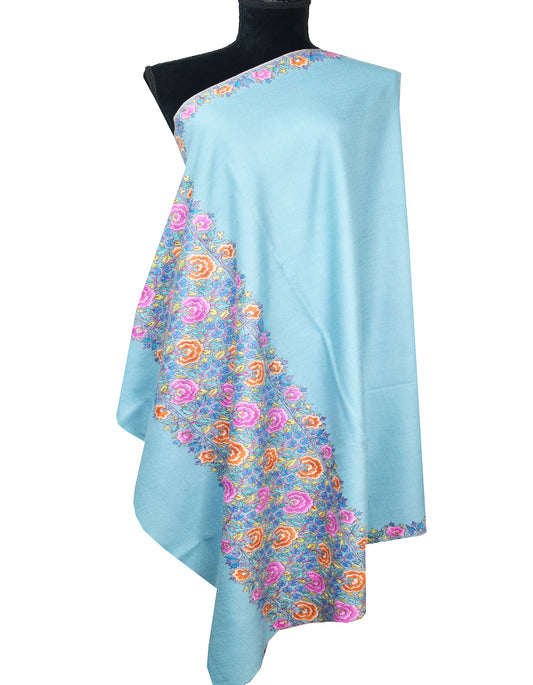 aqua greenish-blue embroidery pashmina shawl 8190