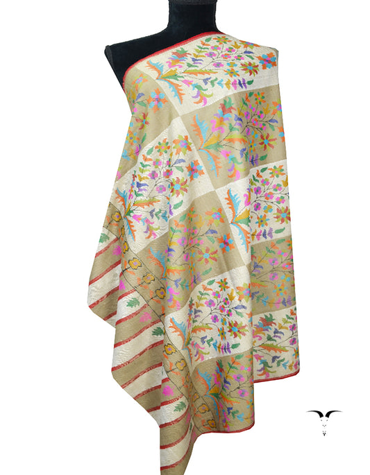 natural and grey white kani pashmina shawl 8203