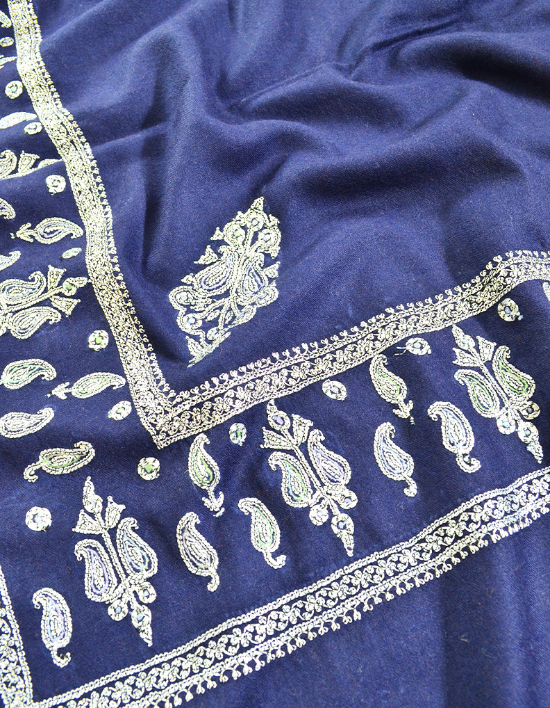 blue tilla embroidery pashmina shawl 8204