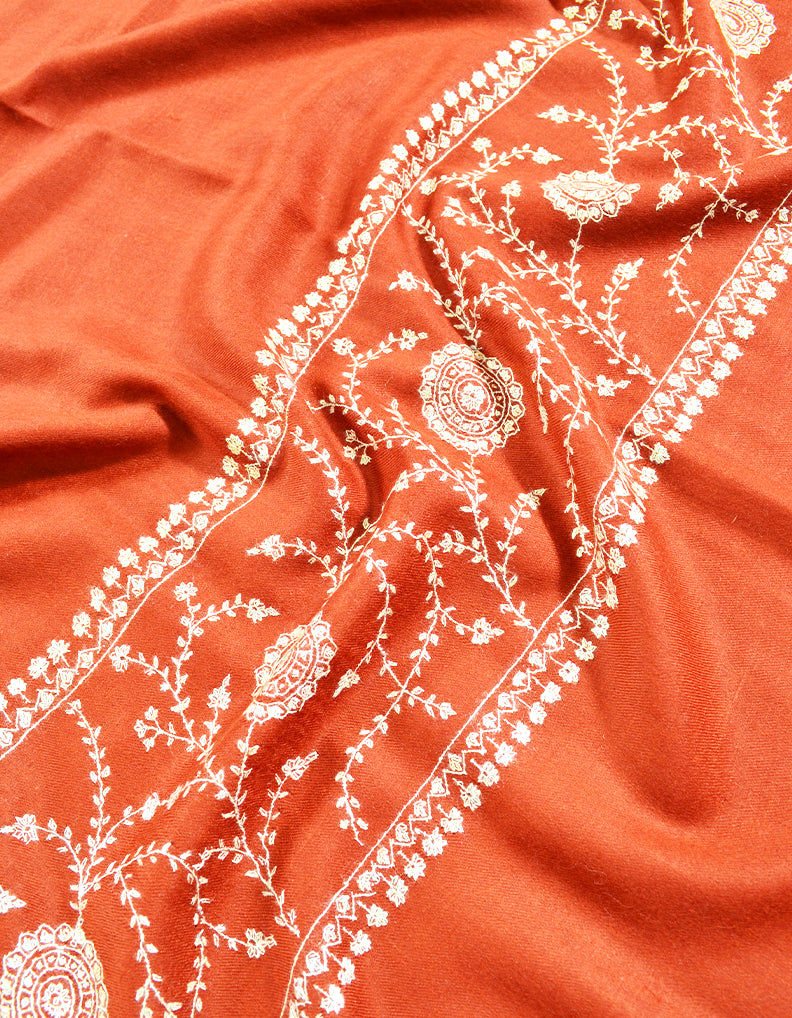 rust embroidery pashmina shawl 8205