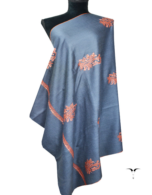 steel blue embroidery pashmina shawl 8212