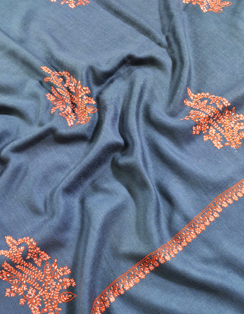 steel blue embroidery pashmina shawl 8212
