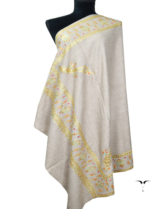 natural tilla embroidery pashmina shawl 8216