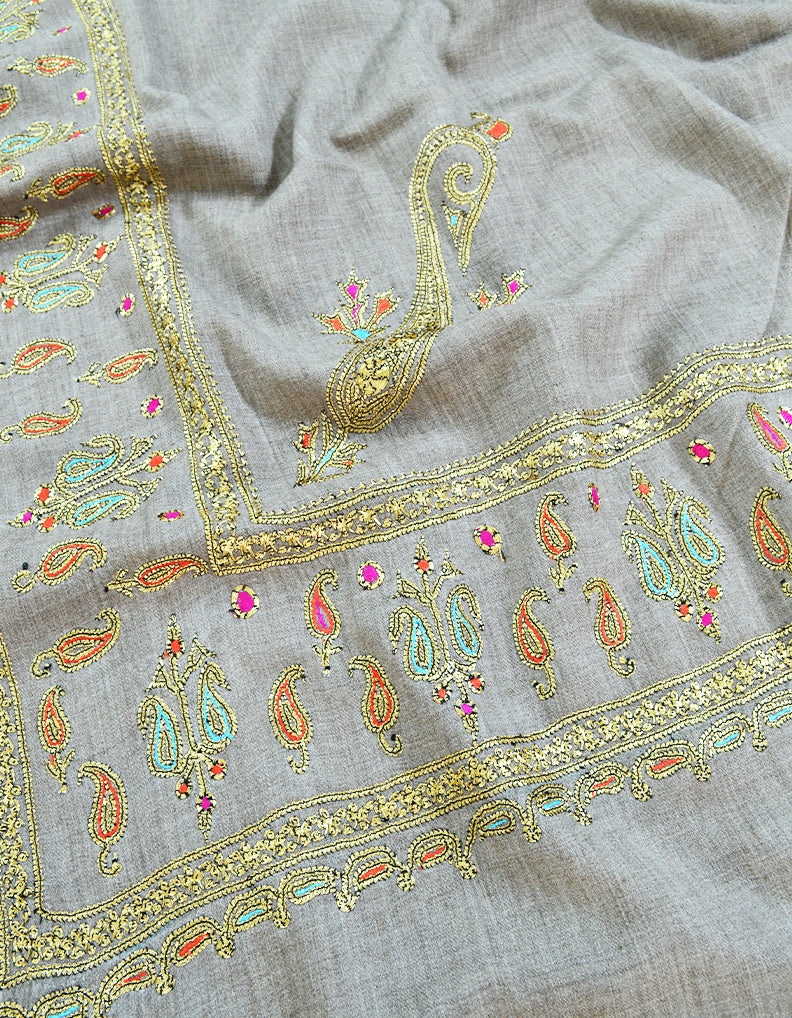 natural tilla embroidery pashmina shawl 8216