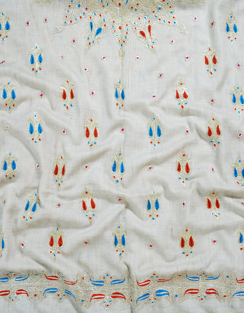 white tilla embroidery pashmina shawl 8225