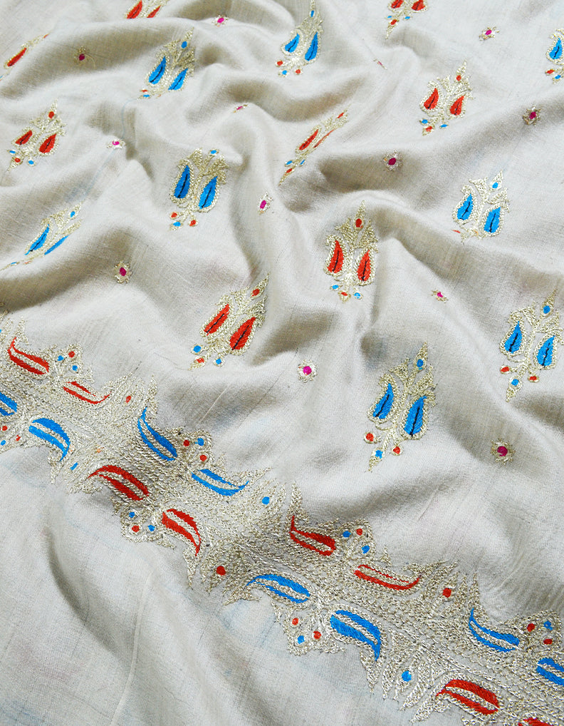 white tilla embroidery pashmina shawl 8225