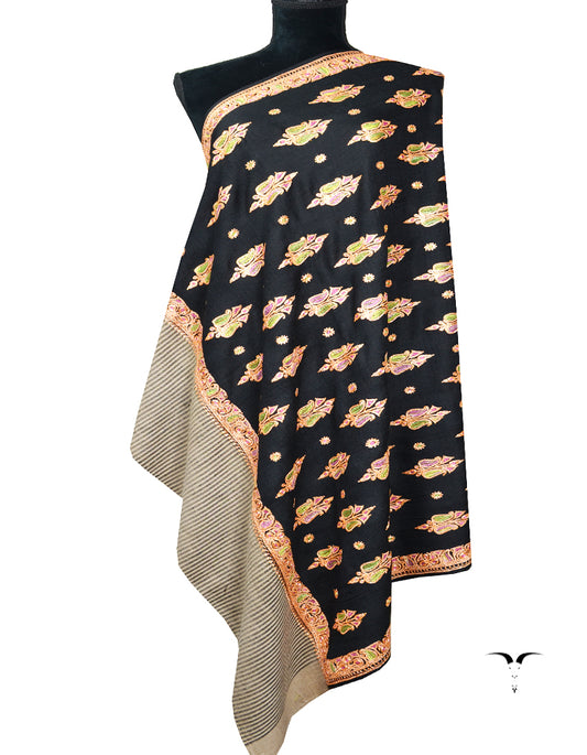 black tilla jamma embroidery pashmina shawl 8228