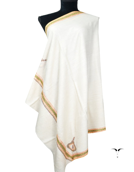 pure white tilla embroidery pashmina shawl 8229