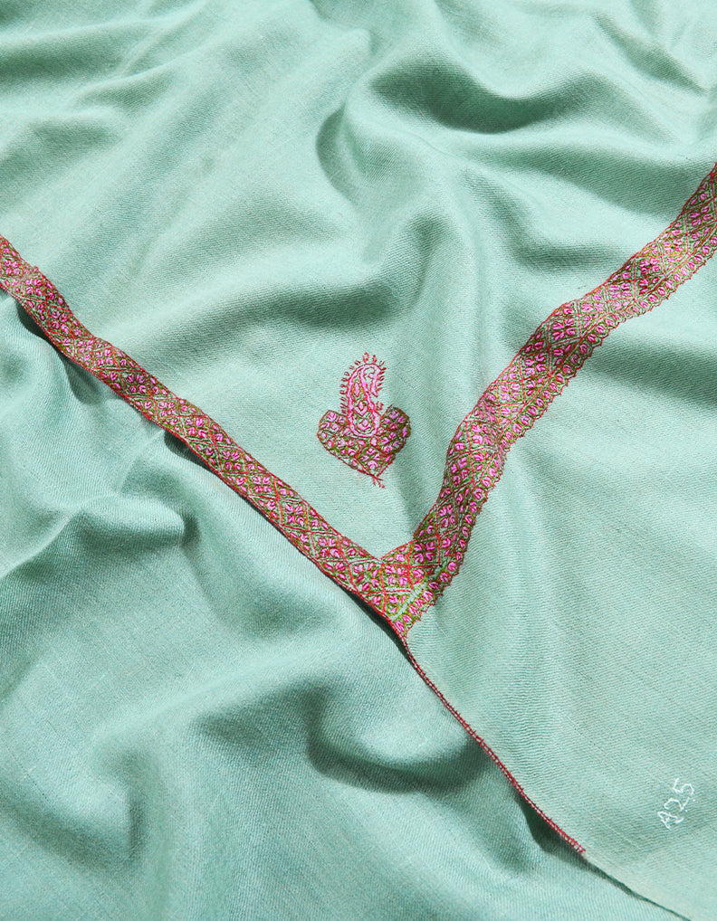 aqua marine silk embroidery pashmina shawl 8235