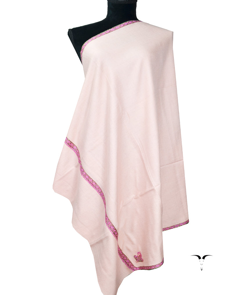 baby pink silk embroidery pashmina shawl 8238