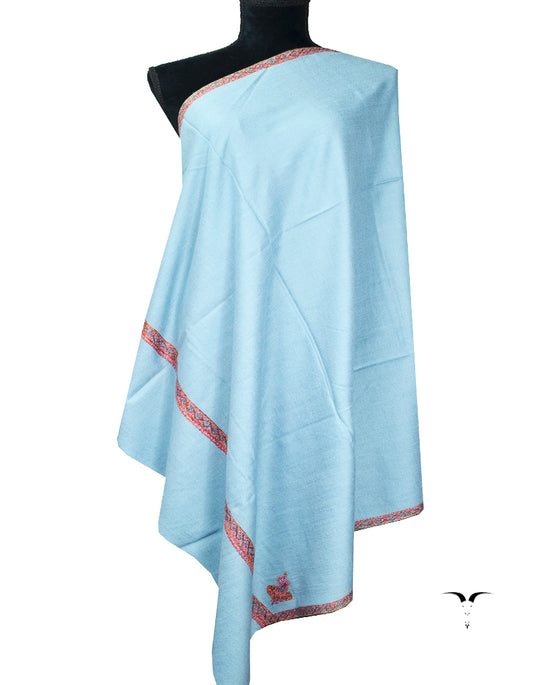 turquoise silk embroidery pashmina shawl 8239