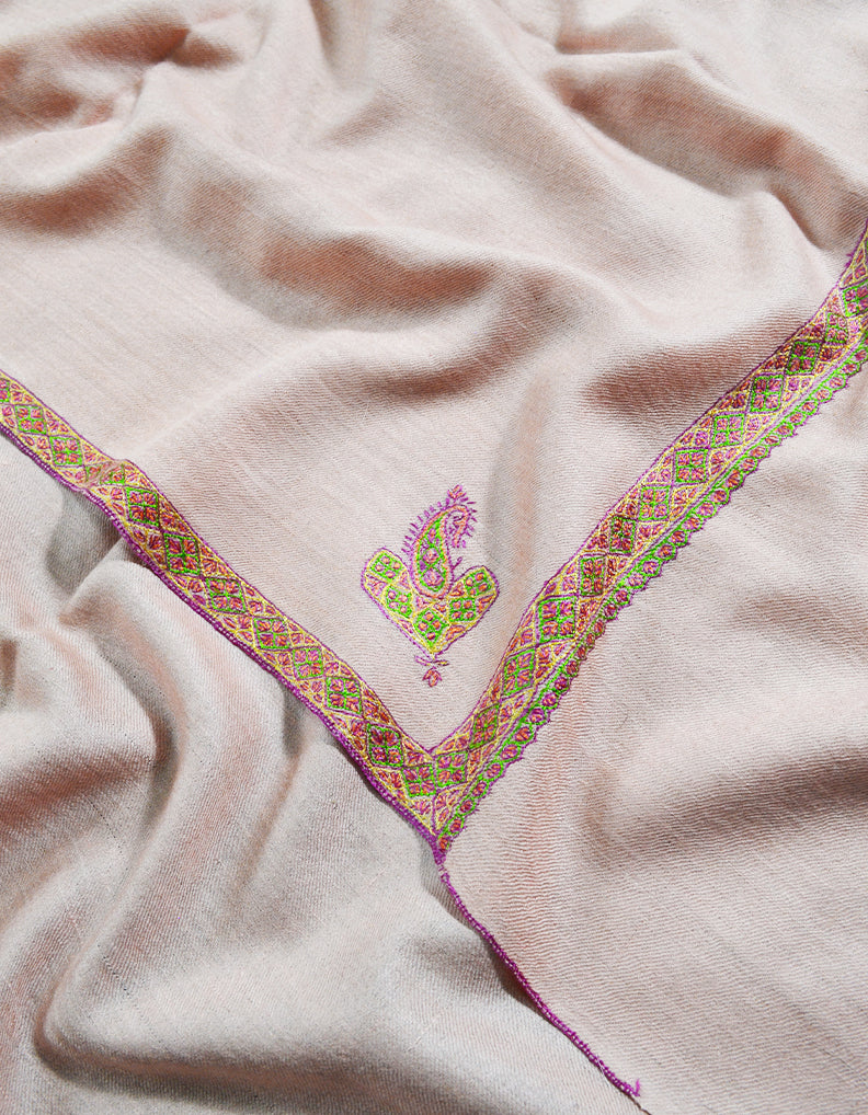 peach silk embroidery pashmina shawl 8241