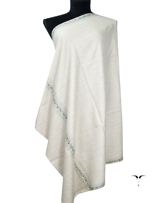 light grey check silk embroidery pashmina shawl 8242