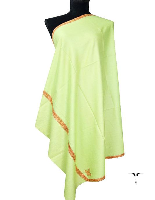 pale green silk embroidery pashmina shawl 8243