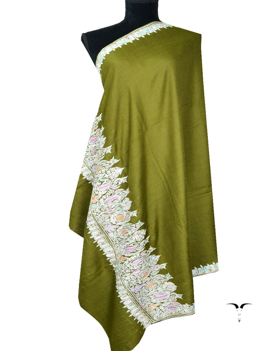 forest green tilla embroidery pashmina shawl 8246