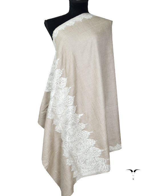light natural tilla embroidery pashmina shawl 8248