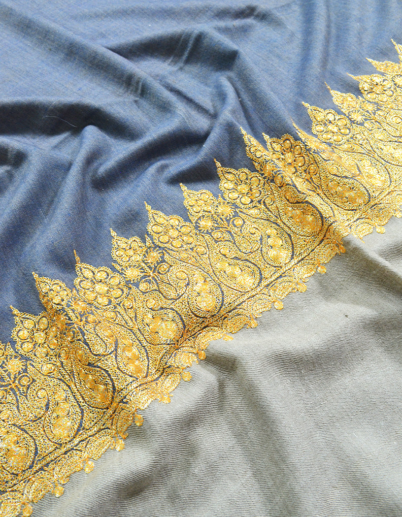 blue and natural tilla embroidery pashmina shawl 8249