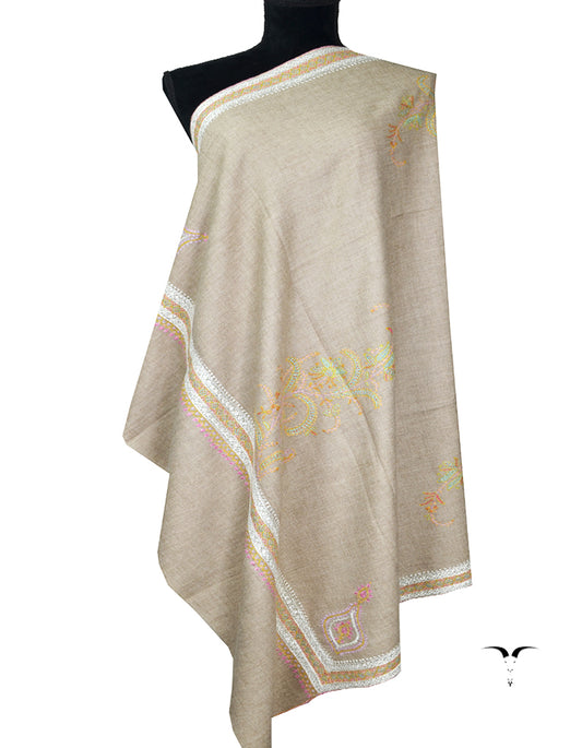 natural tilla embroidery pashmina shawl 8251