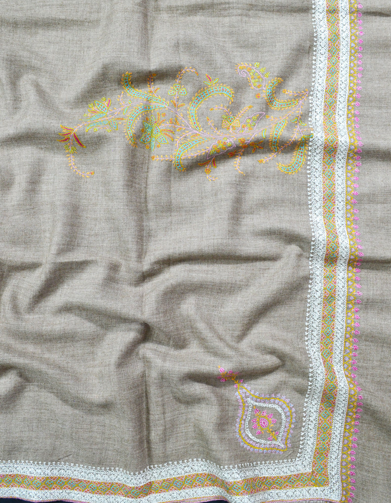 natural tilla embroidery pashmina shawl 8251