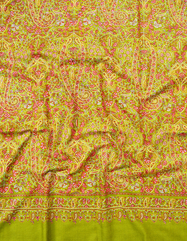 yellow green jamma embroidery pashmina shawl 8252