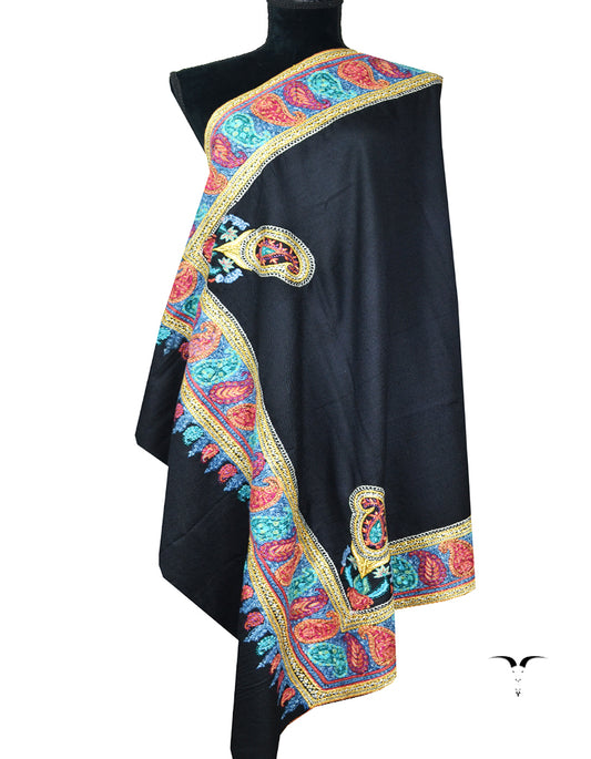 black tilla embroidery pashmina shawl 8254