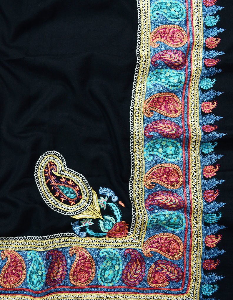 black tilla embroidery pashmina shawl 8254