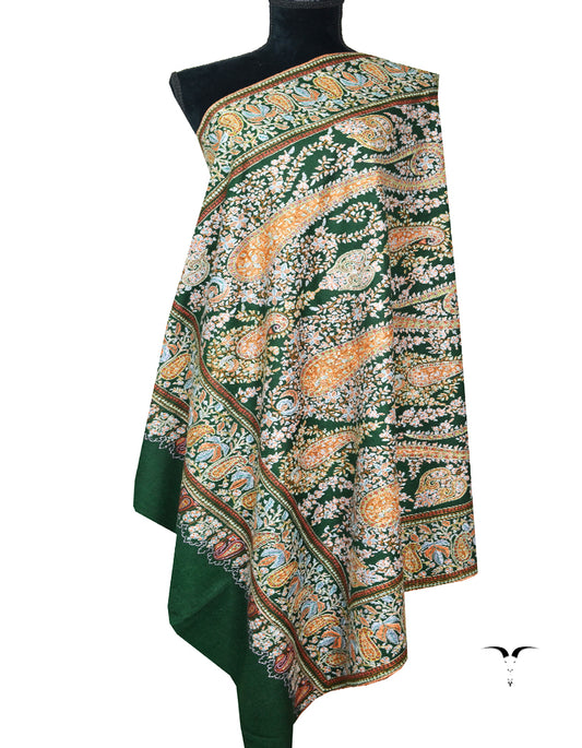 forest green embroidery pashmina shawl 8255