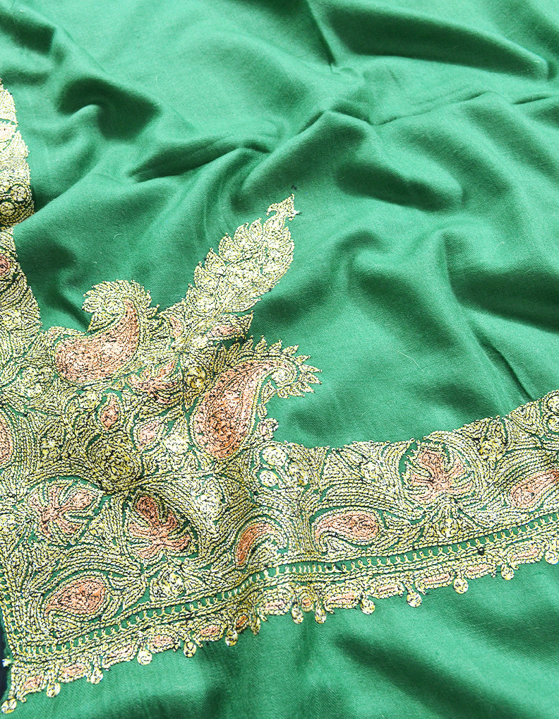 green tilla embroidery pashmina shawl 8258