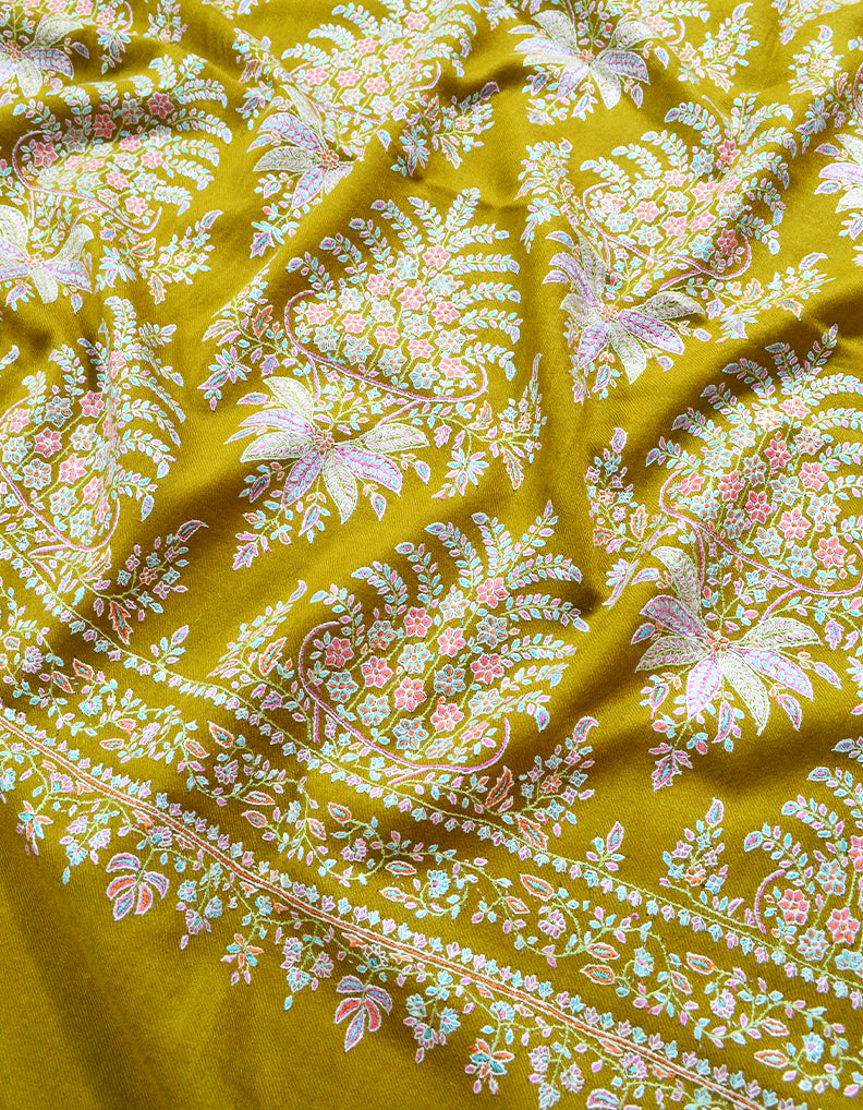 SIZE (M) mustard embroidery pashmina shawl 8259
