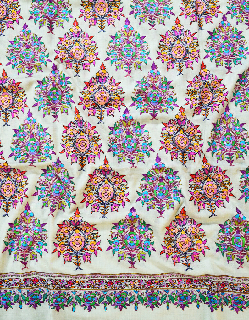 pure white booti jamma embroidery pashmina shawl 8264