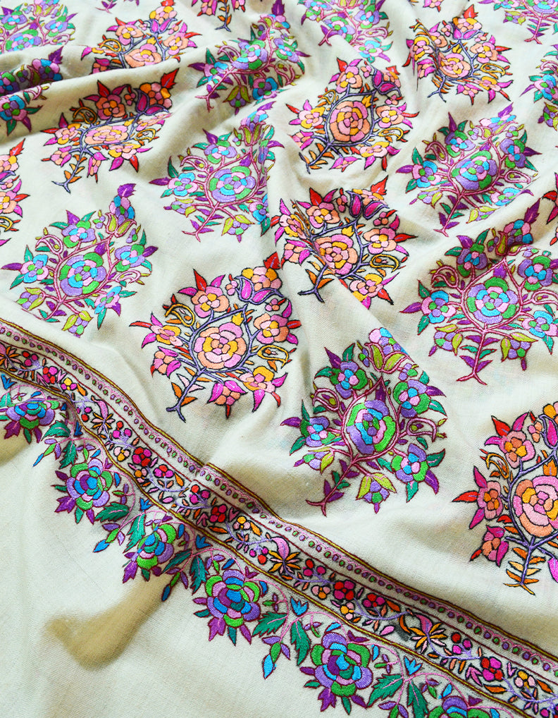 pure white booti jamma embroidery pashmina shawl 8264