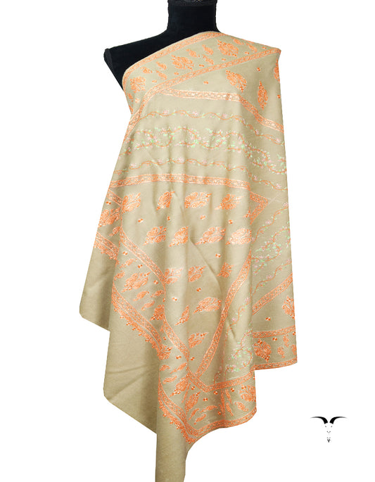light ochre embroidery pashmina shawl 8270