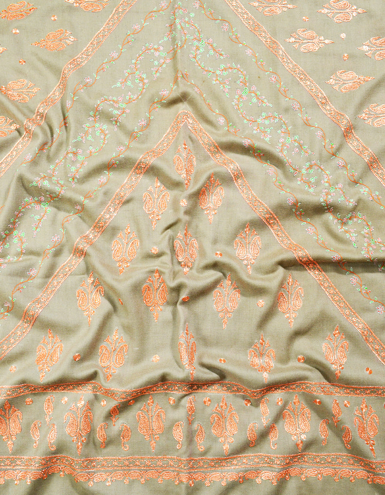 light ochre embroidery pashmina shawl 8270