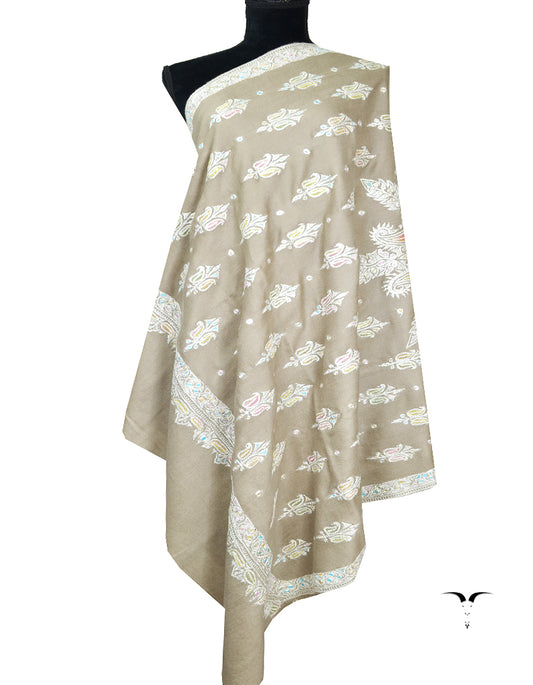 greyish natural embroidery pashmina shawl 8272
